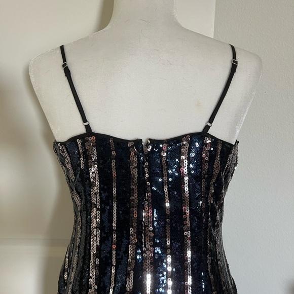 NWT Maeve Anthropologie Black Blue Silver Sequin Dress Small Petite - Picture 9 of 13